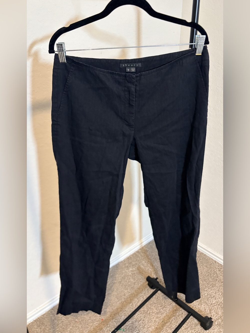 Theory Black Linen Blend Pant